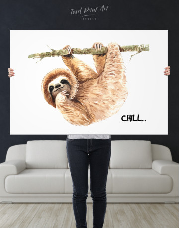 Chill Watercolor cute Sloth Canvas Wall Art - image 5