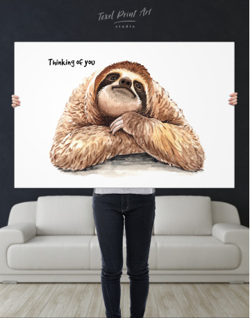 Watercolor Sloth Thinking of You Canvas Wall Art - image 5