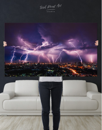 Lightning Storm over City Canvas Wall Art - image 5