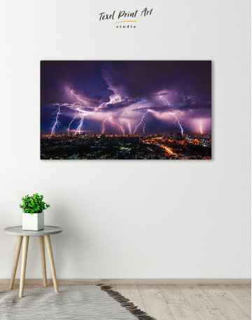 Lightning Storm over City Canvas Wall Art - image 8