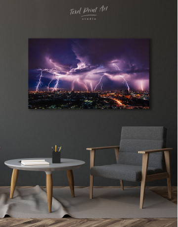 Lightning Storm over City Canvas Wall Art - image 6