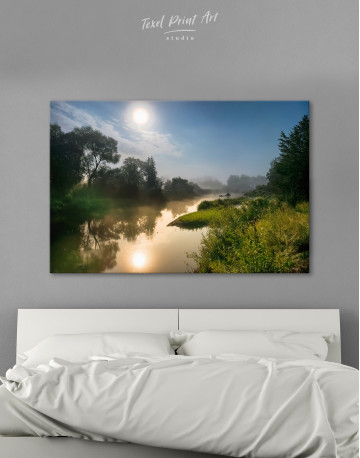 River in the fog landscape Canvas Wall Art
