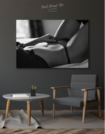 Black and white erotic woman in underwear Canvas Wall Art - image 1