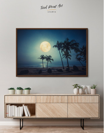 Framed Beautiful fantasy night tropical beach Canvas Wall Art