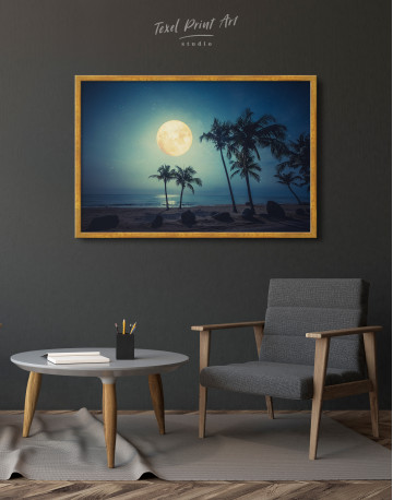 Framed Beautiful fantasy night tropical beach Canvas Wall Art - image 6