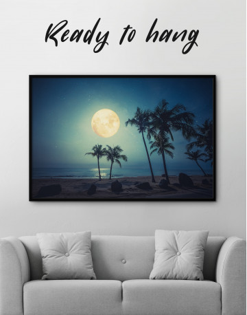 Framed Beautiful fantasy night tropical beach Canvas Wall Art - image 1