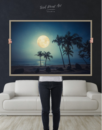 Framed Beautiful fantasy night tropical beach Canvas Wall Art - image 5