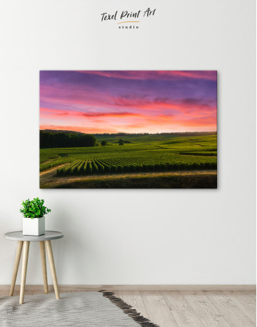 Row vine grape in champagne vineyards at Reims, France Canvas Wall Art - image 1