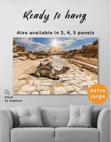 A camel in the ruins of Giza temple, Egypt Canvas Wall Art - image 1