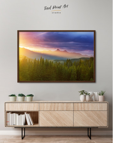 Framed Scenic sunset in the mountains Canvas Wall Art