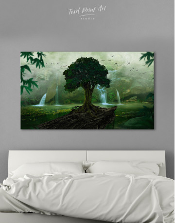 Tropical landscape with mist and waterfalls Canvas Wall Art