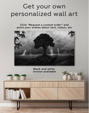 Tropical landscape with mist and waterfalls Canvas Wall Art - image 3