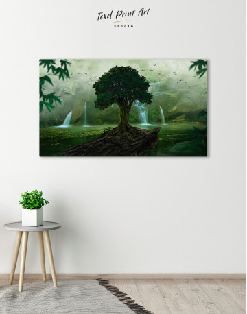 Tropical landscape with mist and waterfalls Canvas Wall Art - image 1