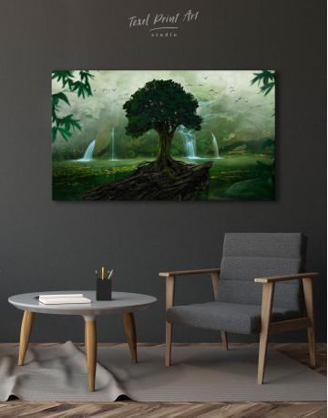 Tropical landscape with mist and waterfalls Canvas Wall Art - image 4