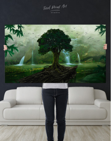 Tropical landscape with mist and waterfalls Canvas Wall Art - image 7