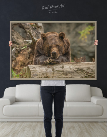 Framed Closeup grizzly bear Canvas Wall Art - image 1