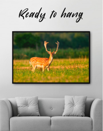 Framed Fallow deer stag on a meadow Canvas Wall Art - image 2