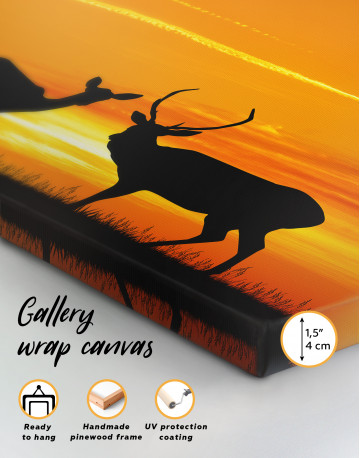 Deer silhouette at sunset Canvas Wall Art - image 1