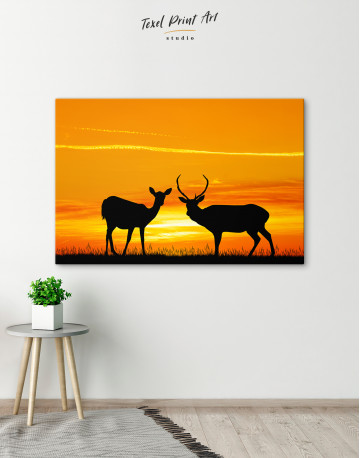 Deer silhouette at sunset Canvas Wall Art - image 3