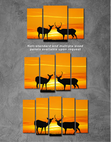 Deer silhouette at sunset Canvas Wall Art - image 5