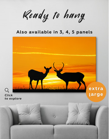 Deer silhouette at sunset Canvas Wall Art - image 6