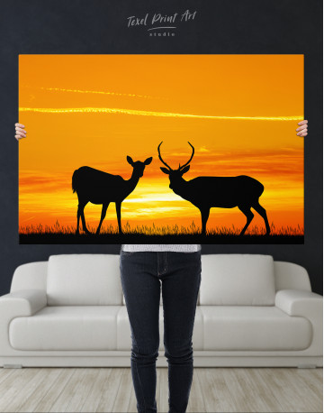 Deer silhouette at sunset Canvas Wall Art - image 8