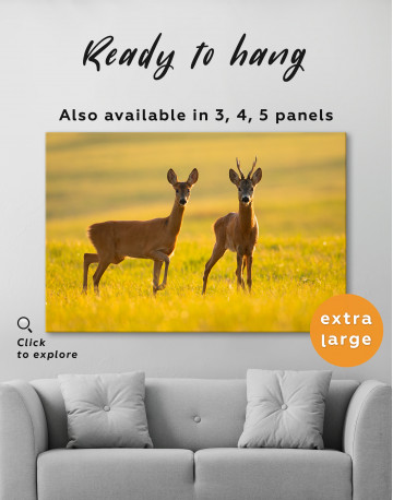Two roe deers on glade Canvas Wall Art - image 2