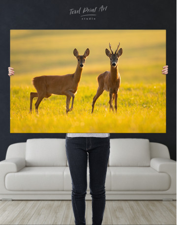 Two roe deers on glade Canvas Wall Art - image 1