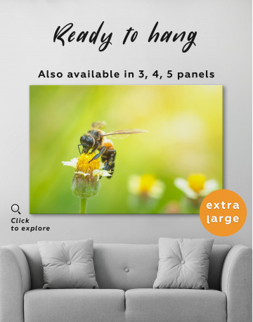 Bee flying to the beautiful flower Canvas Wall Art - image 1