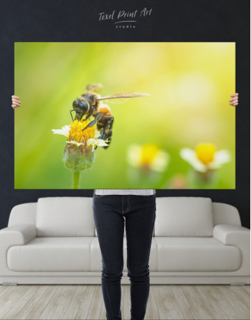 Bee flying to the beautiful flower Canvas Wall Art - image 3