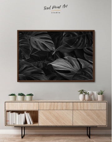 Framed Black Monstera Leaves Canvas Wall Art