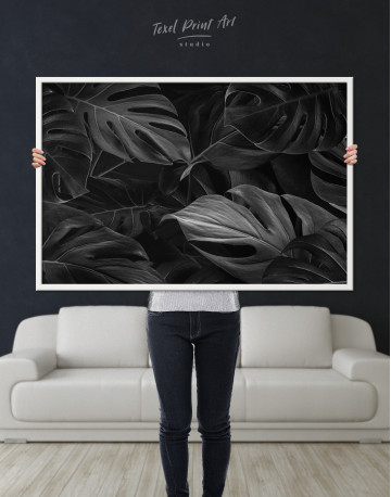 Framed Black Monstera Leaves Canvas Wall Art - image 3