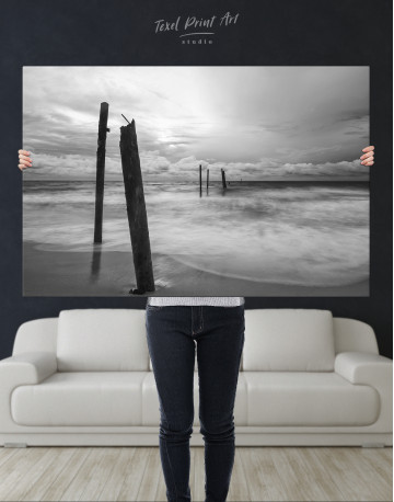 Black and White Sea Landscape Canvas Wall Art - image 1