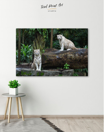 White Bengal Tigers in a Jungle Canvas Wall Art - image 7