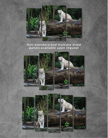 White Bengal Tigers in a Jungle Canvas Wall Art - image 4