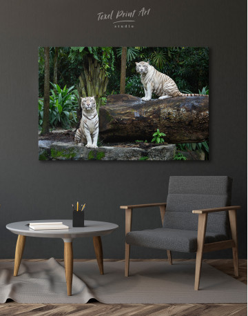 White Bengal Tigers in a Jungle Canvas Wall Art - image 3