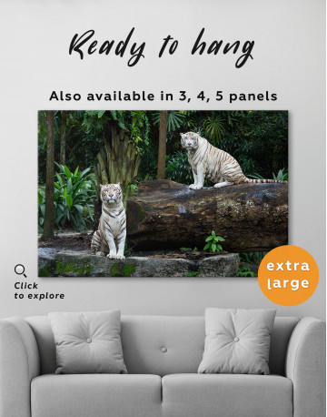White Bengal Tigers in a Jungle Canvas Wall Art - image 2