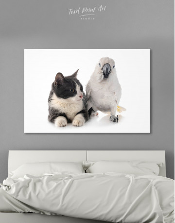 Cat and White Cockatoo Canvas Wall Art
