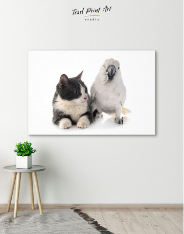 Cat and White Cockatoo Canvas Wall Art - image 8