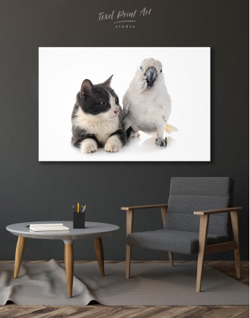 Cat and White Cockatoo Canvas Wall Art - image 4