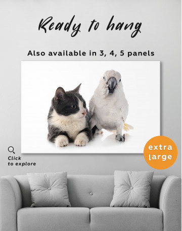 Cat and White Cockatoo Canvas Wall Art - image 3