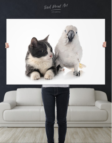 Cat and White Cockatoo Canvas Wall Art - image 2