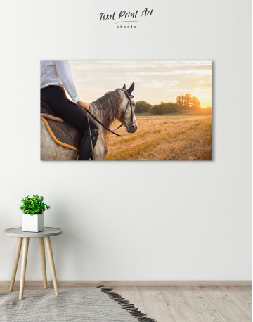 Horseback Riding in a Field at Sunset Canvas Wall Art - image 8