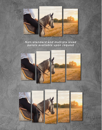 Horseback Riding in a Field at Sunset Canvas Wall Art - image 5