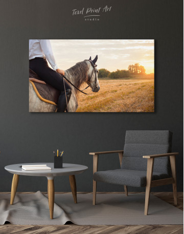Horseback Riding in a Field at Sunset Canvas Wall Art - image 4