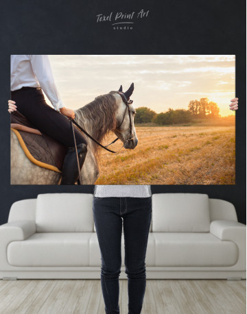 Horseback Riding in a Field at Sunset Canvas Wall Art - image 2
