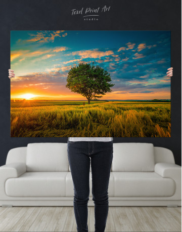 Single Tree Under a During a Sunset Canvas Wall Art - image 2