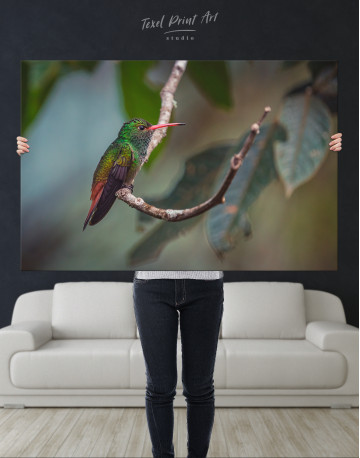 Tiny Hummingbird on a Tree Branch Canvas Wall Art - image 1