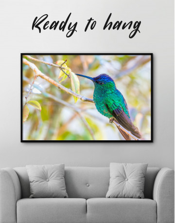 Framed Hummingbird on a Tree Branch Canvas Wall Art - image 2