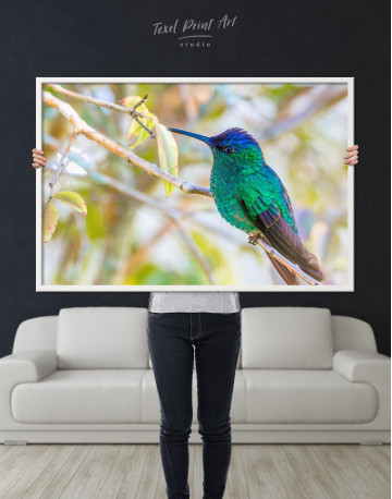 Framed Hummingbird on a Tree Branch Canvas Wall Art - image 1